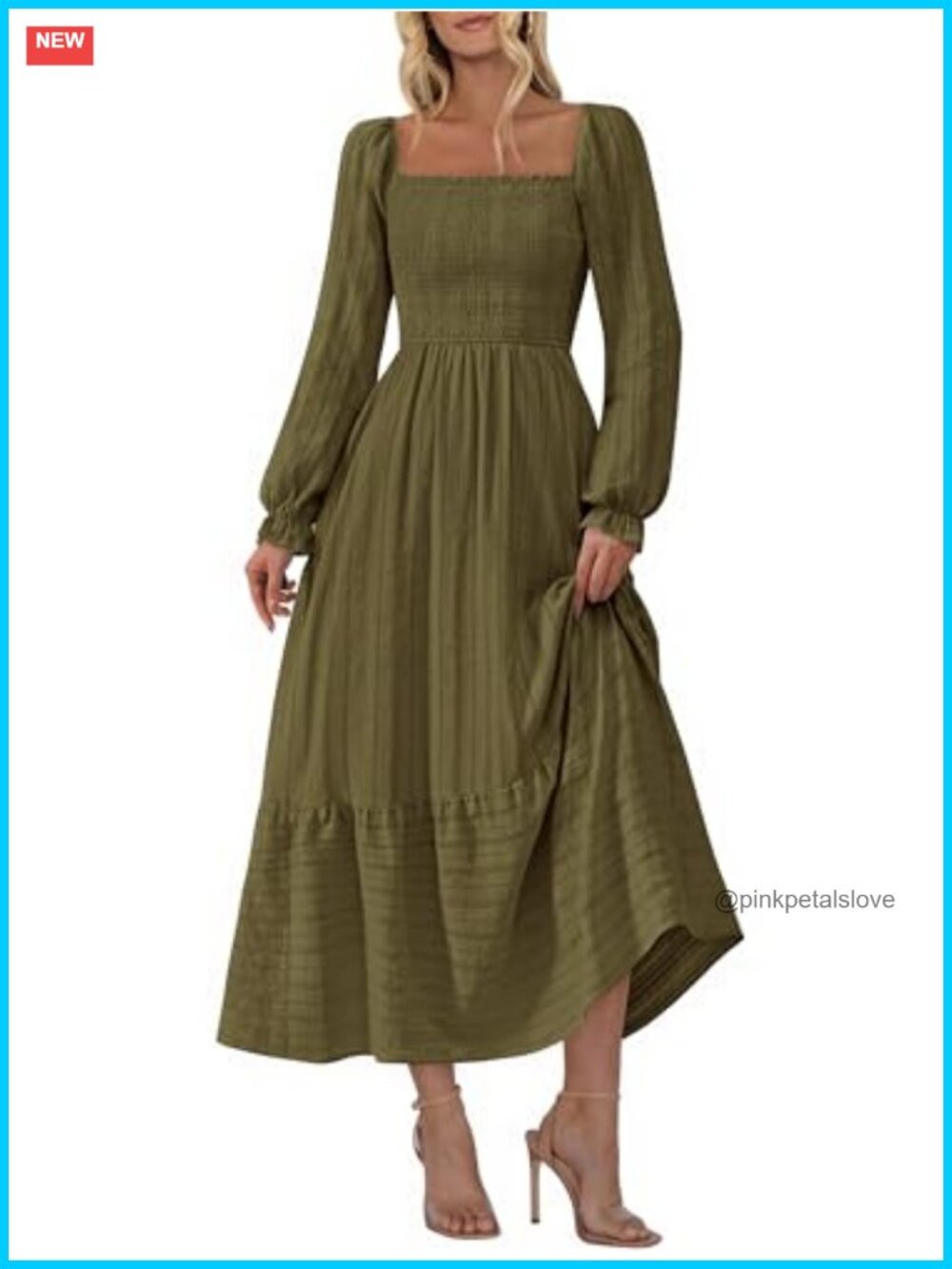Women's Maxi Dress Long Sleeve Square Neck A-Line Boho Fall Wedding Guest